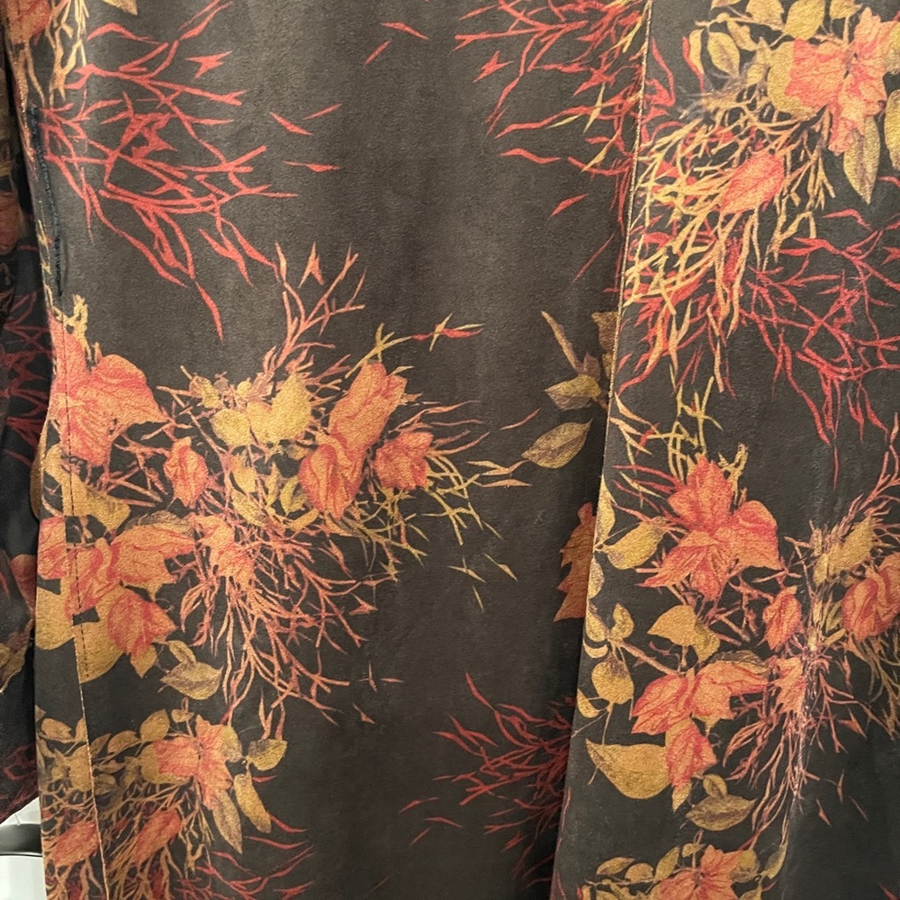 Sheryl Crow Boho Faux Suede Floral Trench Coat Brown Orange | Size Small - Picture 9 of 10